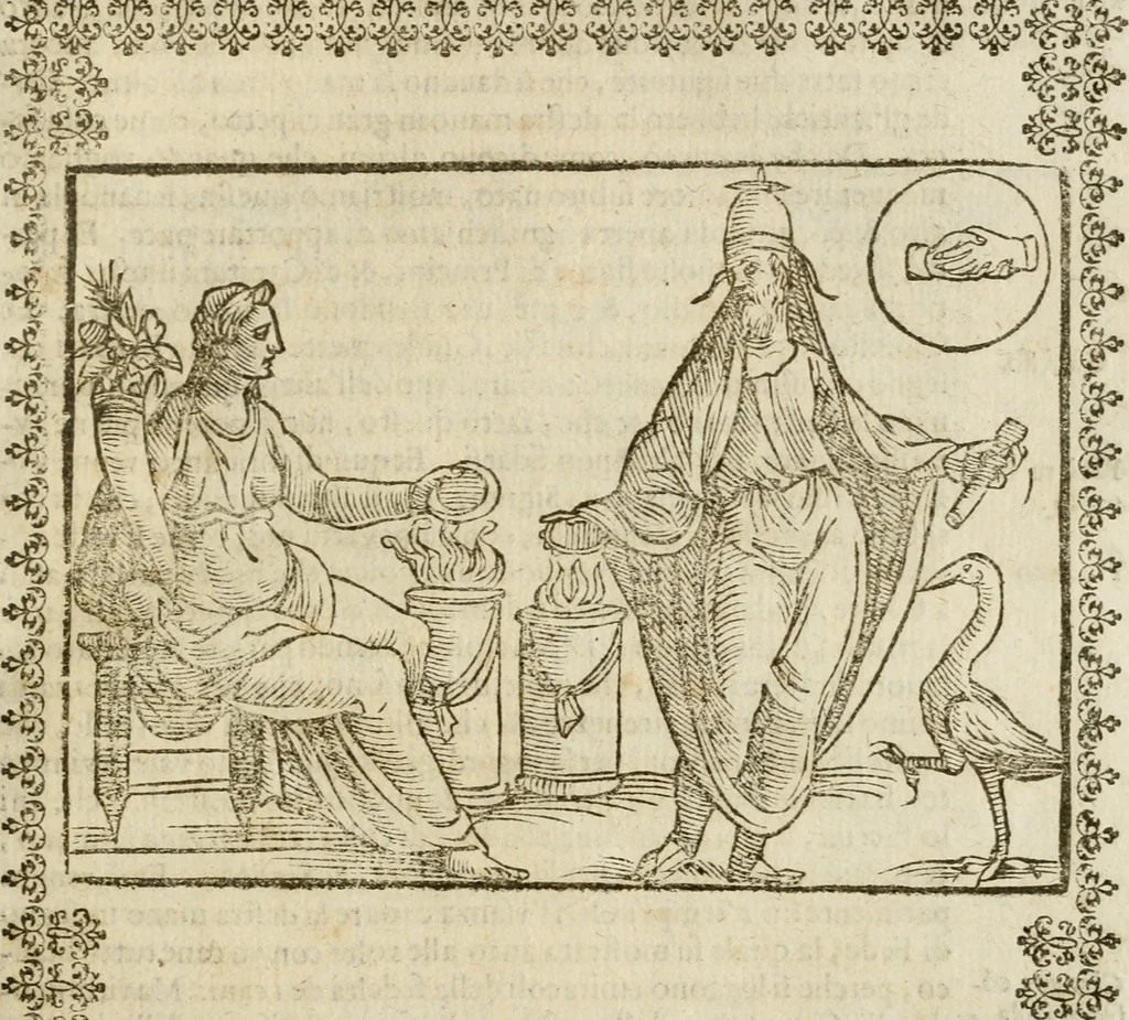An illustration from Le imagini de gli dei de gli antichi : nelle quali sono descritte la religione de gli antichi li idoli, riti, & ceremonie loro, con l'aggiunta di molte principali imagini che nell'altre mancauano, et con l'espositione in epilogo di ciasceduna & suo significato, 1624, leaf 280