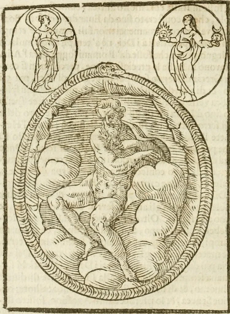 An illustration from Le imagini de gli dei de gli antichi : nelle quali sono descritte la religione de gli antichi li idoli, riti, & ceremonie loro, con l'aggiunta di molte principali imagini che nell'altre mancauano, et con l'espositione in epilogo di ciasceduna & suo significato, 1624, leaf 29