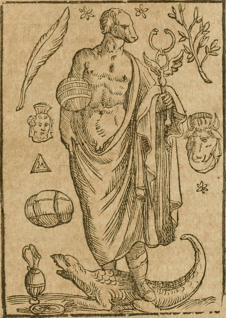An illustration from Le imagini de gli dei de gli antichi : nelle quali sono descritte la religione de gli antichi li idoli, riti, & ceremonie loro, con l'aggiunta di molte principali imagini che nell'altre mancauano, et con l'espositione in epilogo di ciasceduna & suo significato, 1624, leaf 294