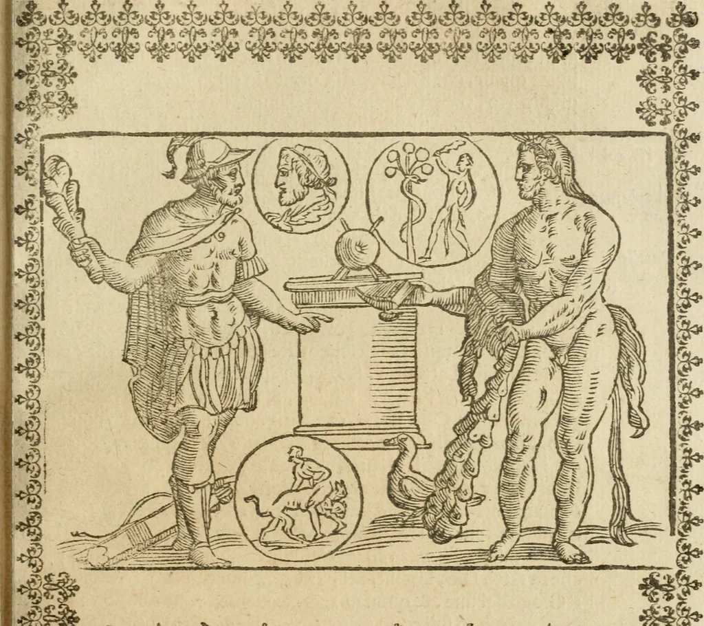 An illustration from Le imagini de gli dei de gli antichi : nelle quali sono descritte la religione de gli antichi li idoli, riti, & ceremonie loro, con l'aggiunta di molte principali imagini che nell'altre mancauano, et con l'espositione in epilogo di ciasceduna & suo significato, 1624, leaf 300