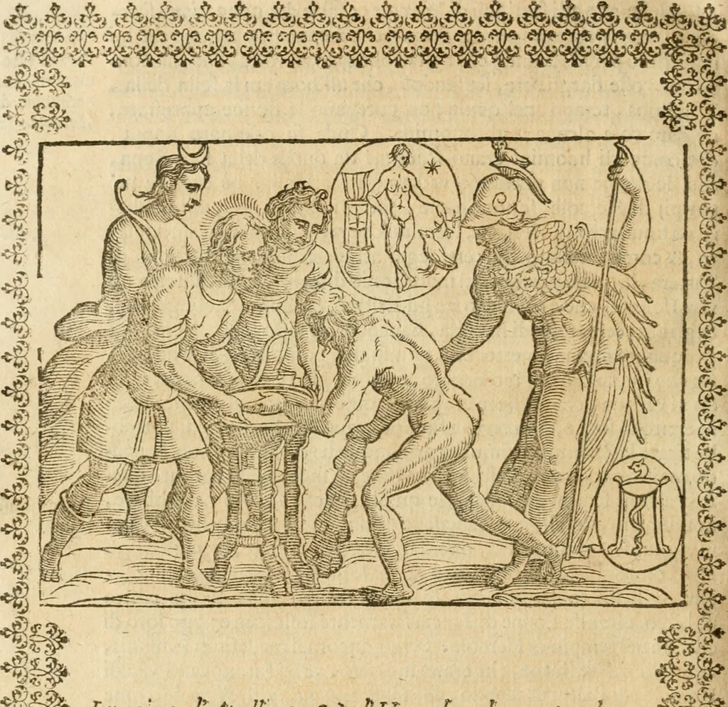 An illustration from Le imagini de gli dei de gli antichi : nelle quali sono descritte la religione de gli antichi li idoli, riti, & ceremonie loro, con l'aggiunta di molte principali imagini che nell'altre mancauano, et con l'espositione in epilogo di ciasceduna & suo significato, 1624, leaf 305