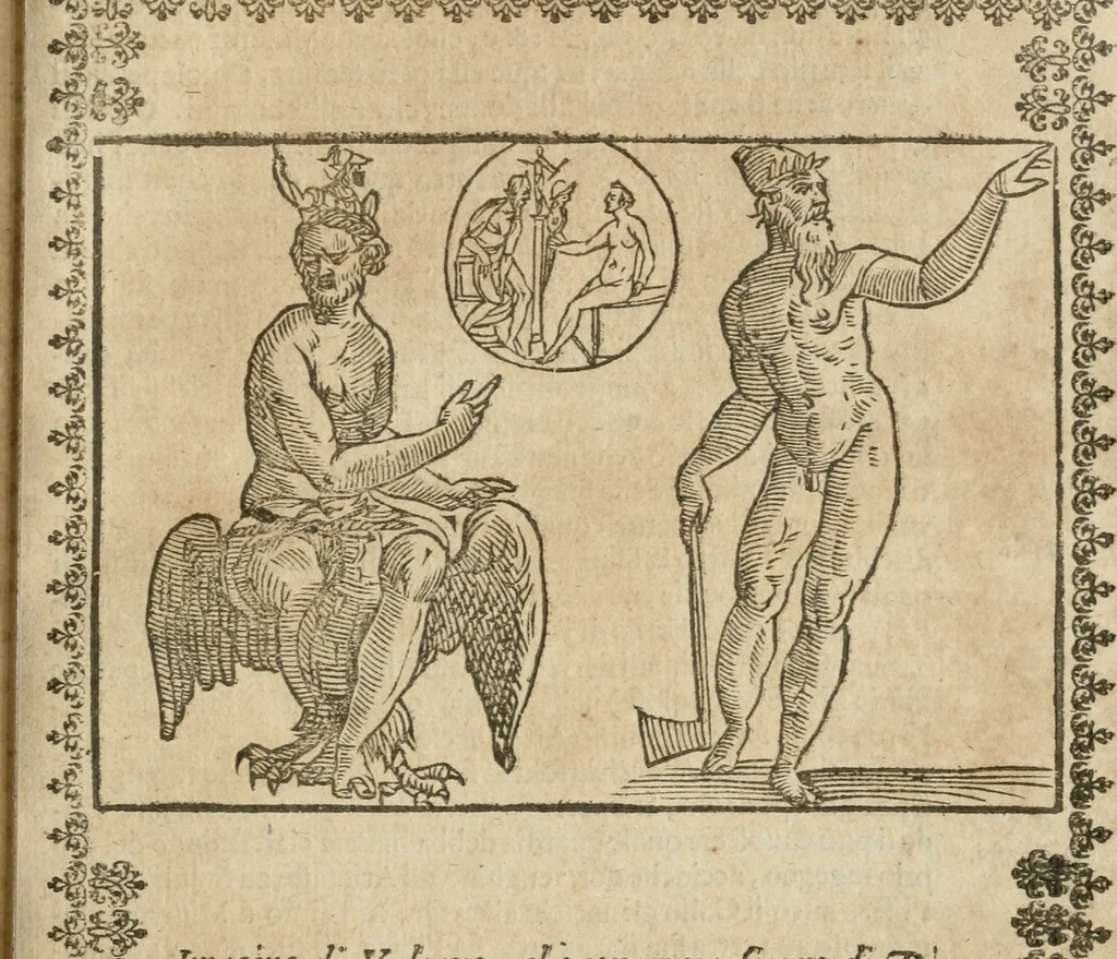 An illustration from Le imagini de gli dei de gli antichi : nelle quali sono descritte la religione de gli antichi li idoli, riti, & ceremonie loro, con l'aggiunta di molte principali imagini che nell'altre mancauano, et con l'espositione in epilogo di ciasceduna & suo significato, 1624, leaf 310