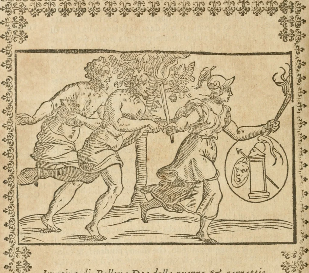 An illustration from Le imagini de gli dei de gli antichi : nelle quali sono descritte la religione de gli antichi li idoli, riti, & ceremonie loro, con l'aggiunta di molte principali imagini che nell'altre mancauano, et con l'espositione in epilogo di ciasceduna & suo significato, 1624, leaf 313