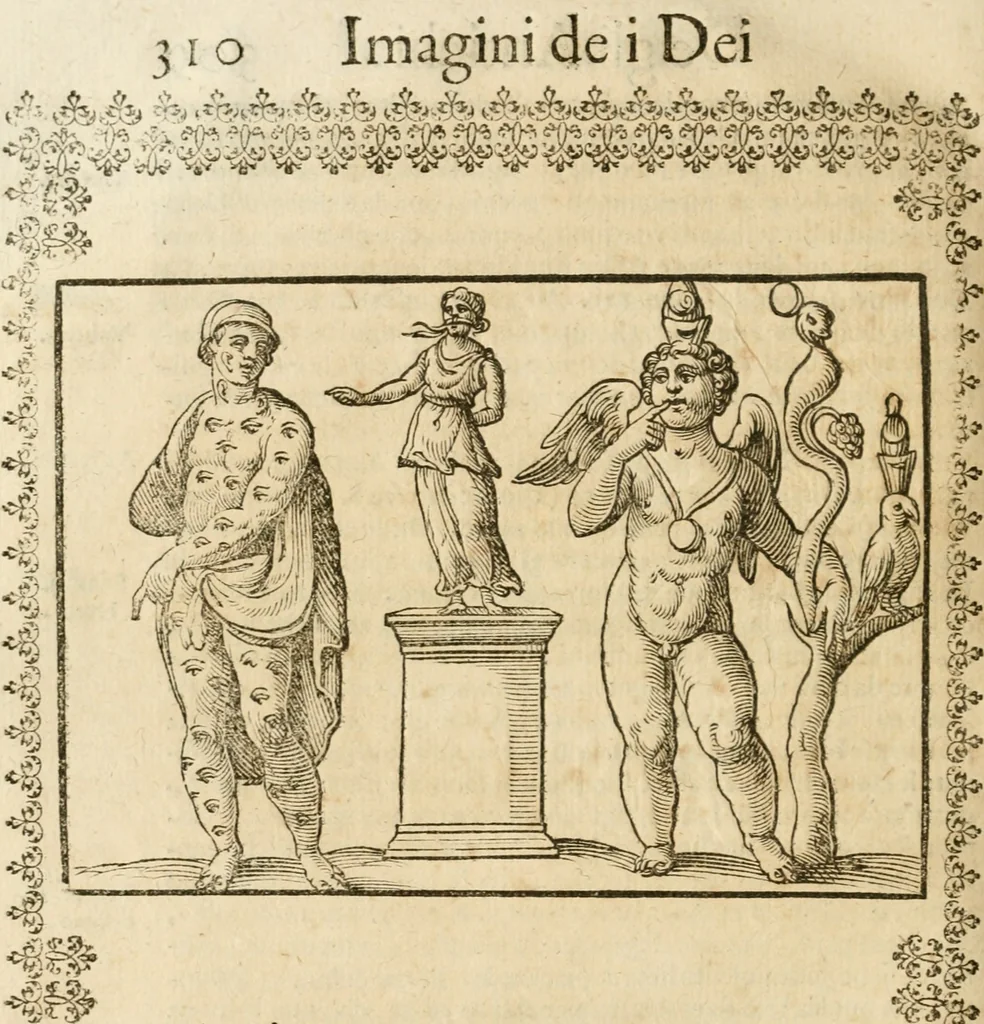 An illustration from Le imagini de gli dei de gli antichi : nelle quali sono descritte la religione de gli antichi li idoli, riti, & ceremonie loro, con l'aggiunta di molte principali imagini che nell'altre mancauano, et con l'espositione in epilogo di ciasceduna & suo significato, 1624, leaf 323