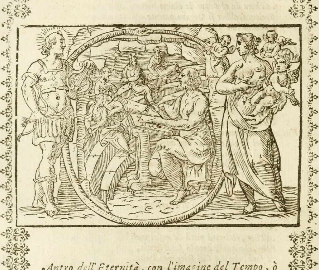 An illustration from Le imagini de gli dei de gli antichi : nelle quali sono descritte la religione de gli antichi li idoli, riti, & ceremonie loro, con l'aggiunta di molte principali imagini che nell'altre mancauano, et con l'espositione in epilogo di ciasceduna & suo significato, 1624, leaf 33