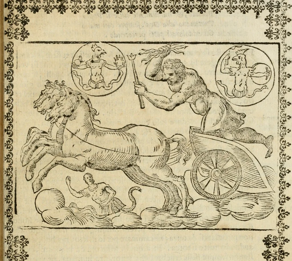 An illustration from Le imagini de gli dei de gli antichi : nelle quali sono descritte la religione de gli antichi li idoli, riti, & ceremonie loro, con l'aggiunta di molte principali imagini che nell'altre mancauano, et con l'espositione in epilogo di ciasceduna & suo significato, 1624, leaf 330