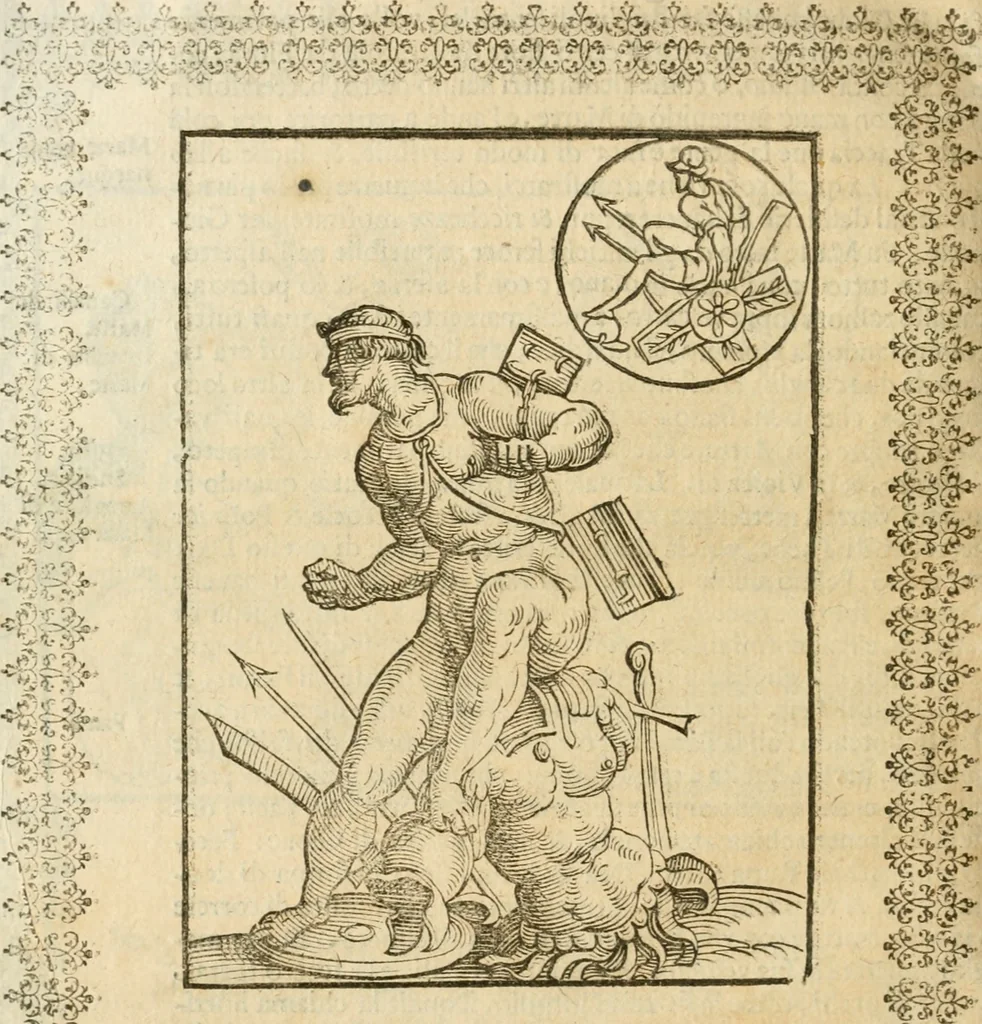 An illustration from Le imagini de gli dei de gli antichi : nelle quali sono descritte la religione de gli antichi li idoli, riti, & ceremonie loro, con l'aggiunta di molte principali imagini che nell'altre mancauano, et con l'espositione in epilogo di ciasceduna & suo significato, 1624, leaf 339