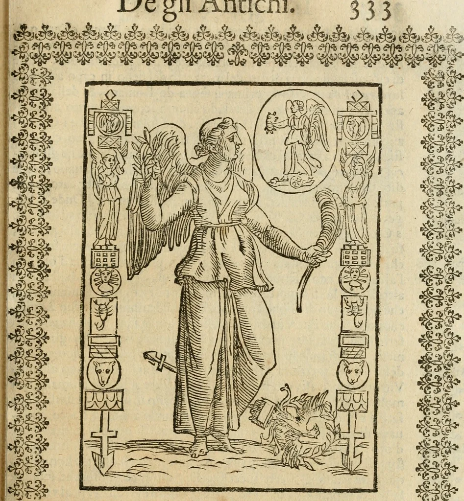 An illustration from Le imagini de gli dei de gli antichi : nelle quali sono descritte la religione de gli antichi li idoli, riti, & ceremonie loro, con l'aggiunta di molte principali imagini che nell'altre mancauano, et con l'espositione in epilogo di ciasceduna & suo significato, 1624, leaf 346