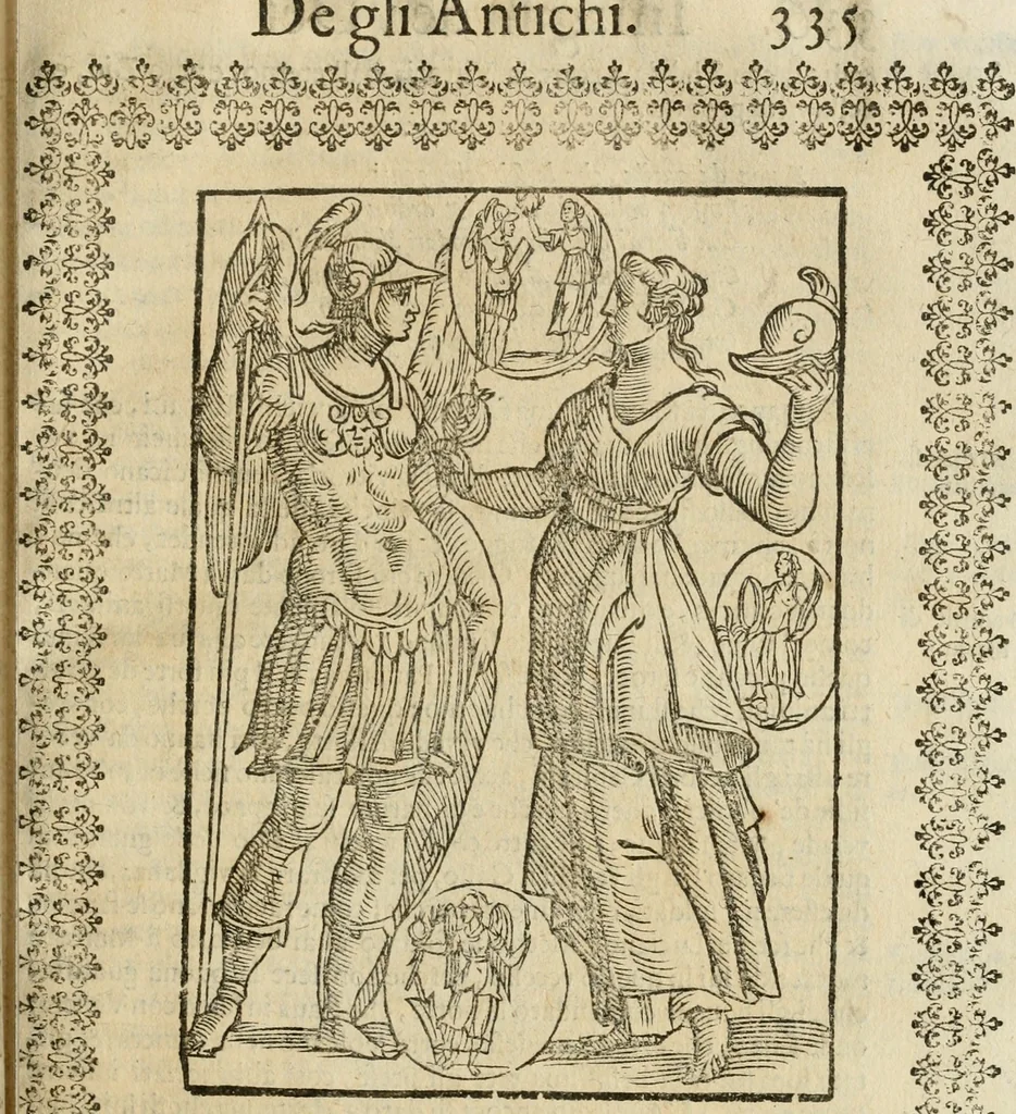 An illustration from Le imagini de gli dei de gli antichi : nelle quali sono descritte la religione de gli antichi li idoli, riti, & ceremonie loro, con l'aggiunta di molte principali imagini che nell'altre mancauano, et con l'espositione in epilogo di ciasceduna & suo significato, 1624, leaf 348