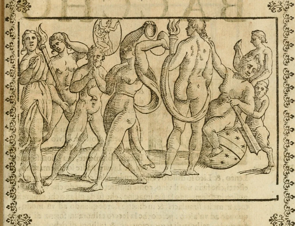 An illustration from Le imagini de gli dei de gli antichi : nelle quali sono descritte la religione de gli antichi li idoli, riti, & ceremonie loro, con l'aggiunta di molte principali imagini che nell'altre mancauano, et con l'espositione in epilogo di ciasceduna & suo significato, 1624, leaf 352
