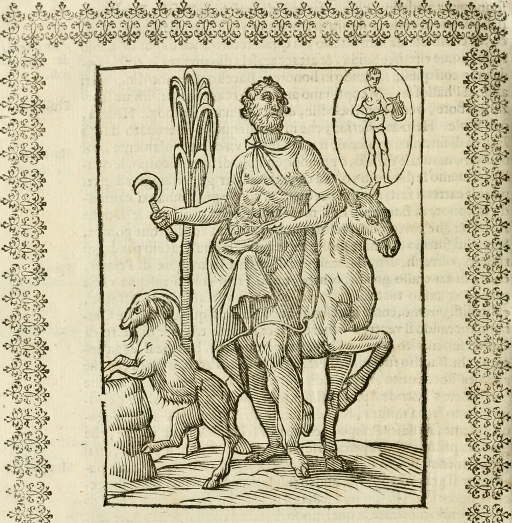 An illustration from Le imagini de gli dei de gli antichi : nelle quali sono descritte la religione de gli antichi li idoli, riti, & ceremonie loro, con l'aggiunta di molte principali imagini che nell'altre mancauano, et con l'espositione in epilogo di ciasceduna & suo significato, 1624, leaf 377
