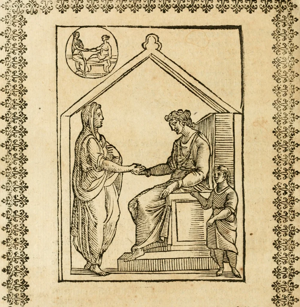An illustration from Le imagini de gli dei de gli antichi : nelle quali sono descritte la religione de gli antichi li idoli, riti, & ceremonie loro, con l'aggiunta di molte principali imagini che nell'altre mancauano, et con l'espositione in epilogo di ciasceduna & suo significato, 1624, leaf 389