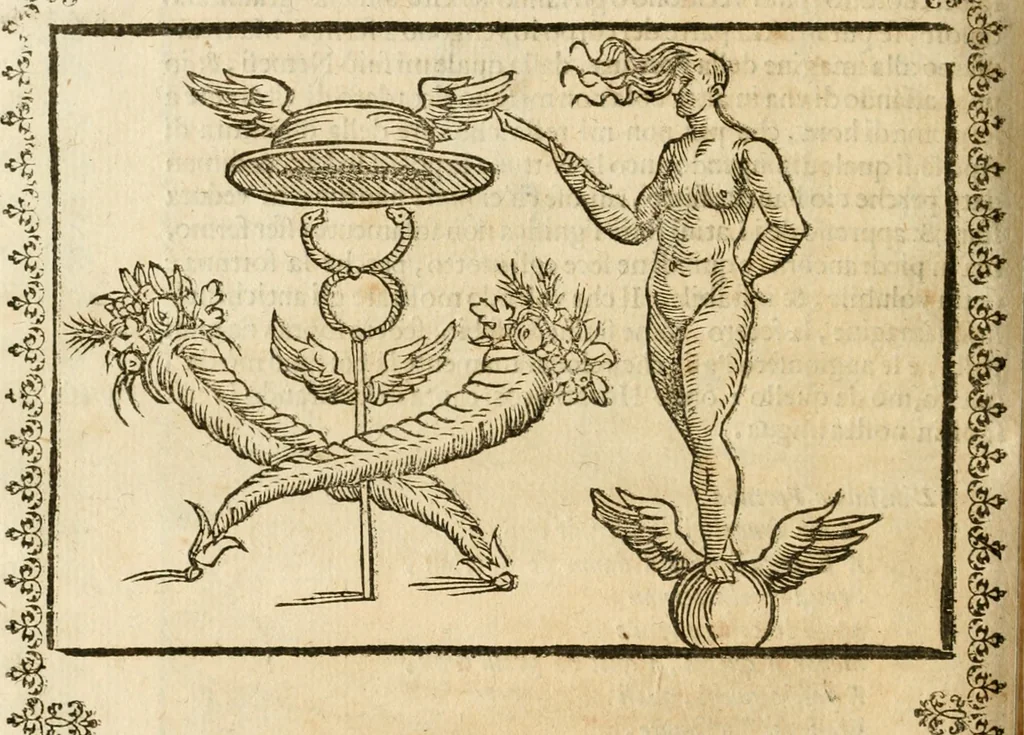 An illustration from Le imagini de gli dei de gli antichi : nelle quali sono descritte la religione de gli antichi li idoli, riti, & ceremonie loro, con l'aggiunta di molte principali imagini che nell'altre mancauano, et con l'espositione in epilogo di ciasceduna & suo significato, 1624, leaf 403