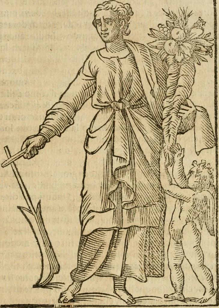 An illustration from Le imagini de gli dei de gli antichi : nelle quali sono descritte la religione de gli antichi li idoli, riti, & ceremonie loro, con l'aggiunta di molte principali imagini che nell'altre mancauano, et con l'espositione in epilogo di ciasceduna & suo significato, 1624, leaf 408