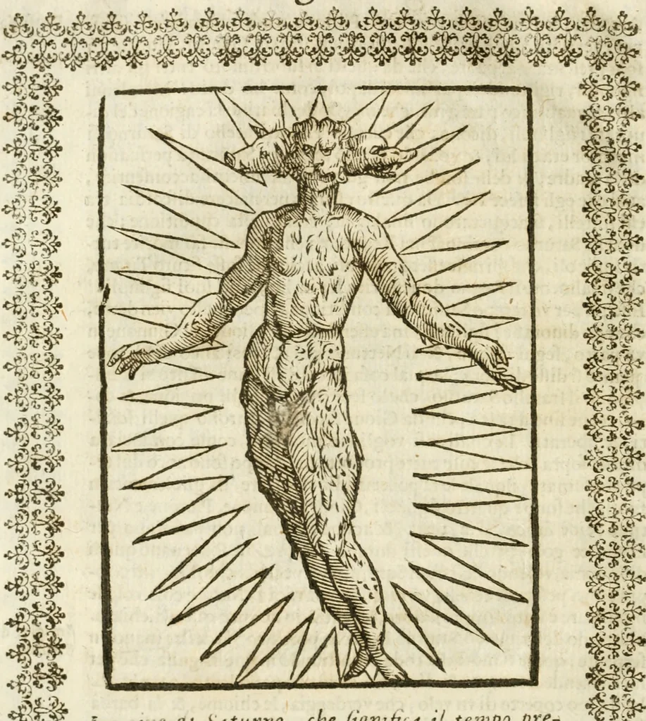 An illustration from Le imagini de gli dei de gli antichi : nelle quali sono descritte la religione de gli antichi li idoli, riti, & ceremonie loro, con l'aggiunta di molte principali imagini che nell'altre mancauano, et con l'espositione in epilogo di ciasceduna & suo significato, 1624, leaf 41