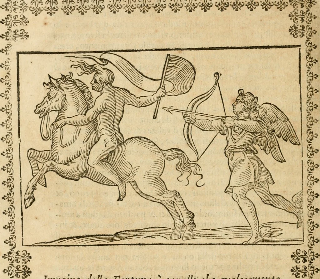 An illustration from Le imagini de gli dei de gli antichi : nelle quali sono descritte la religione de gli antichi li idoli, riti, & ceremonie loro, con l'aggiunta di molte principali imagini che nell'altre mancauano, et con l'espositione in epilogo di ciasceduna & suo significato, 1624, leaf 411