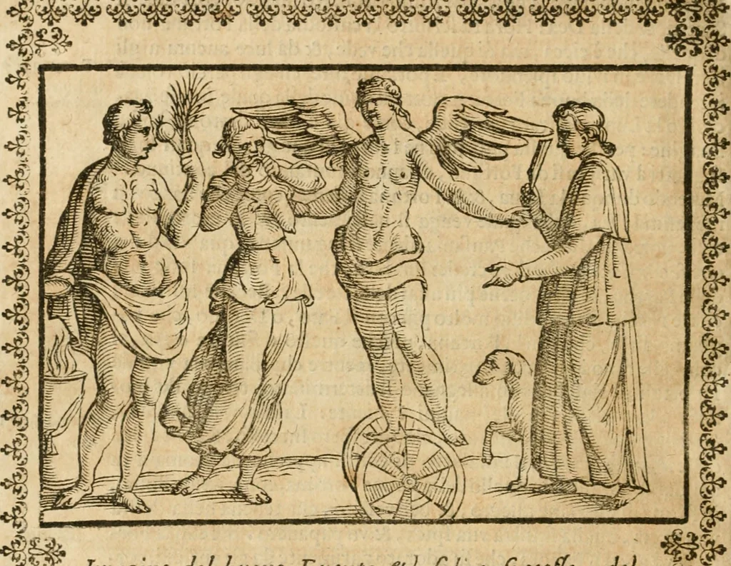 An illustration from Le imagini de gli dei de gli antichi : nelle quali sono descritte la religione de gli antichi li idoli, riti, & ceremonie loro, con l'aggiunta di molte principali imagini che nell'altre mancauano, et con l'espositione in epilogo di ciasceduna & suo significato, 1624, leaf 413