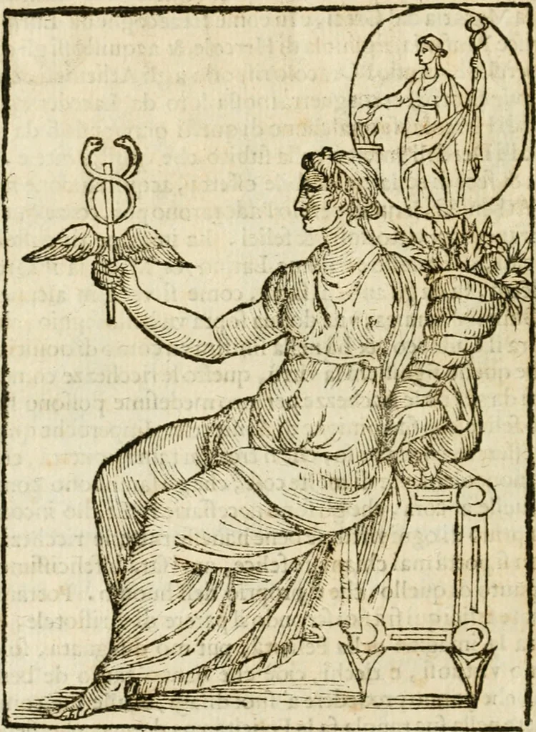 An illustration from Le imagini de gli dei de gli antichi : nelle quali sono descritte la religione de gli antichi li idoli, riti, & ceremonie loro, con l'aggiunta di molte principali imagini che nell'altre mancauano, et con l'espositione in epilogo di ciasceduna & suo significato, 1624, leaf 415
