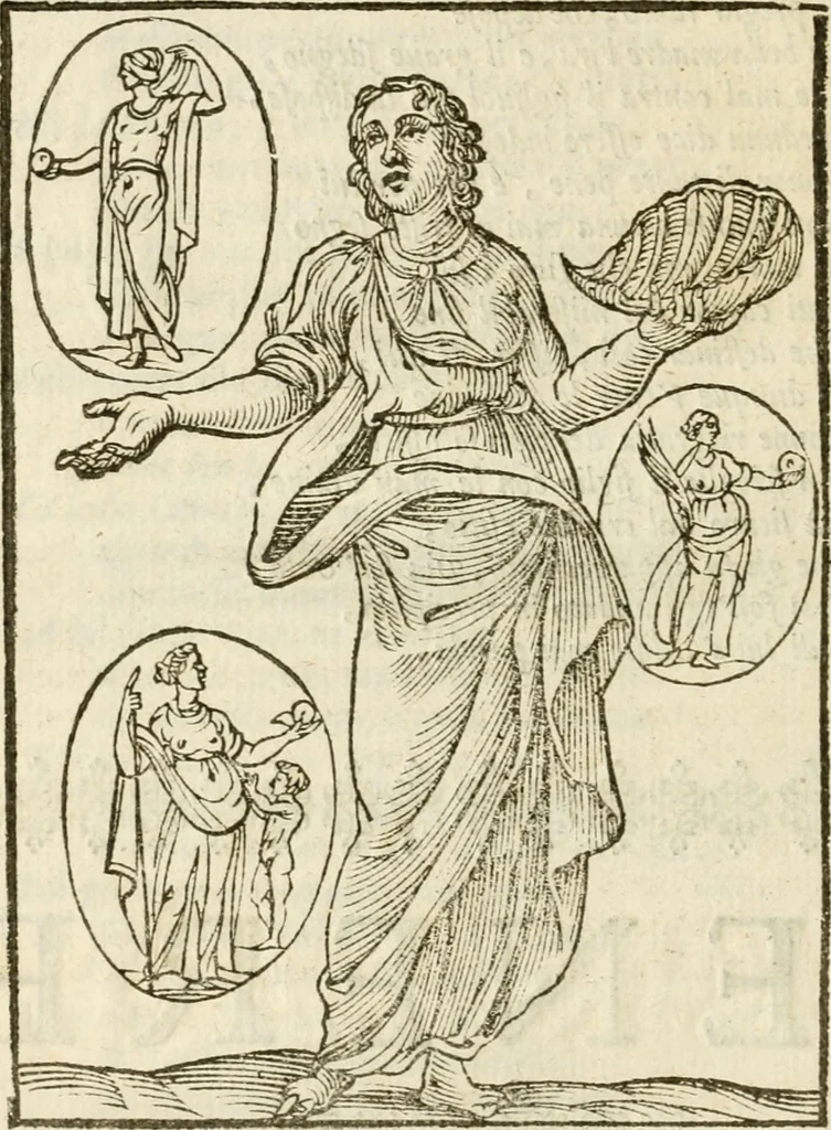 An illustration from Le imagini de gli dei de gli antichi : nelle quali sono descritte la religione de gli antichi li idoli, riti, & ceremonie loro, con l'aggiunta di molte principali imagini che nell'altre mancauano, et con l'espositione in epilogo di ciasceduna & suo significato, 1624, leaf 443