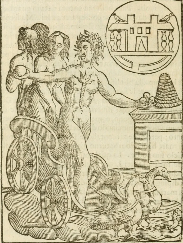 An illustration from Le imagini de gli dei de gli antichi : nelle quali sono descritte la religione de gli antichi li idoli, riti, & ceremonie loro, con l'aggiunta di molte principali imagini che nell'altre mancauano, et con l'espositione in epilogo di ciasceduna & suo significato, 1624, leaf 445