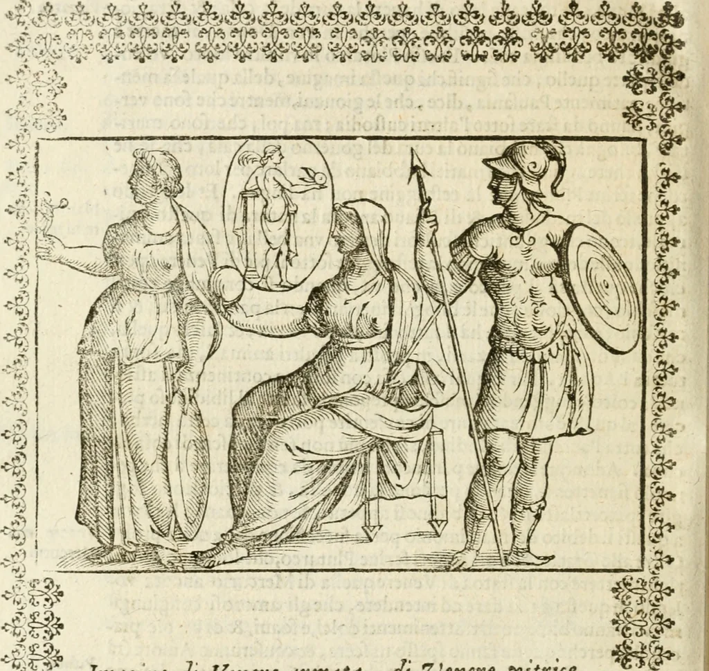 An illustration from Le imagini de gli dei de gli antichi : nelle quali sono descritte la religione de gli antichi li idoli, riti, & ceremonie loro, con l'aggiunta di molte principali imagini che nell'altre mancauano, et con l'espositione in epilogo di ciasceduna & suo significato, 1624, leaf 453