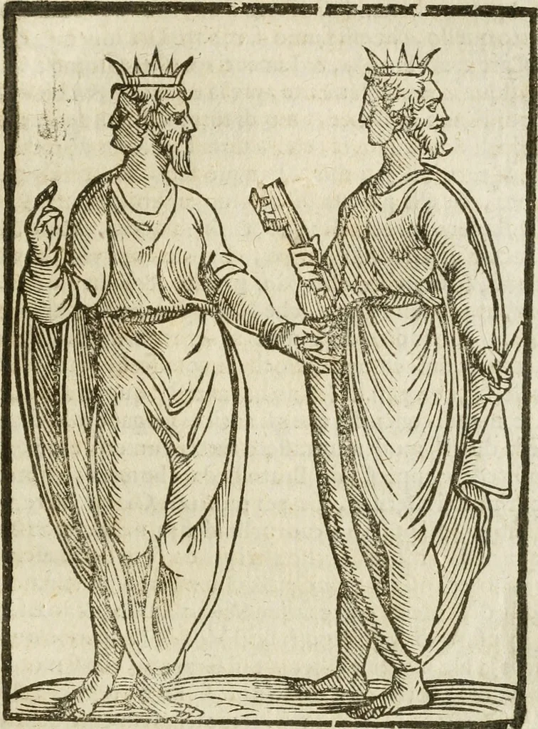 An illustration from Le imagini de gli dei de gli antichi : nelle quali sono descritte la religione de gli antichi li idoli, riti, & ceremonie loro, con l'aggiunta di molte principali imagini che nell'altre mancauano, et con l'espositione in epilogo di ciasceduna & suo significato, 1624, leaf 46
