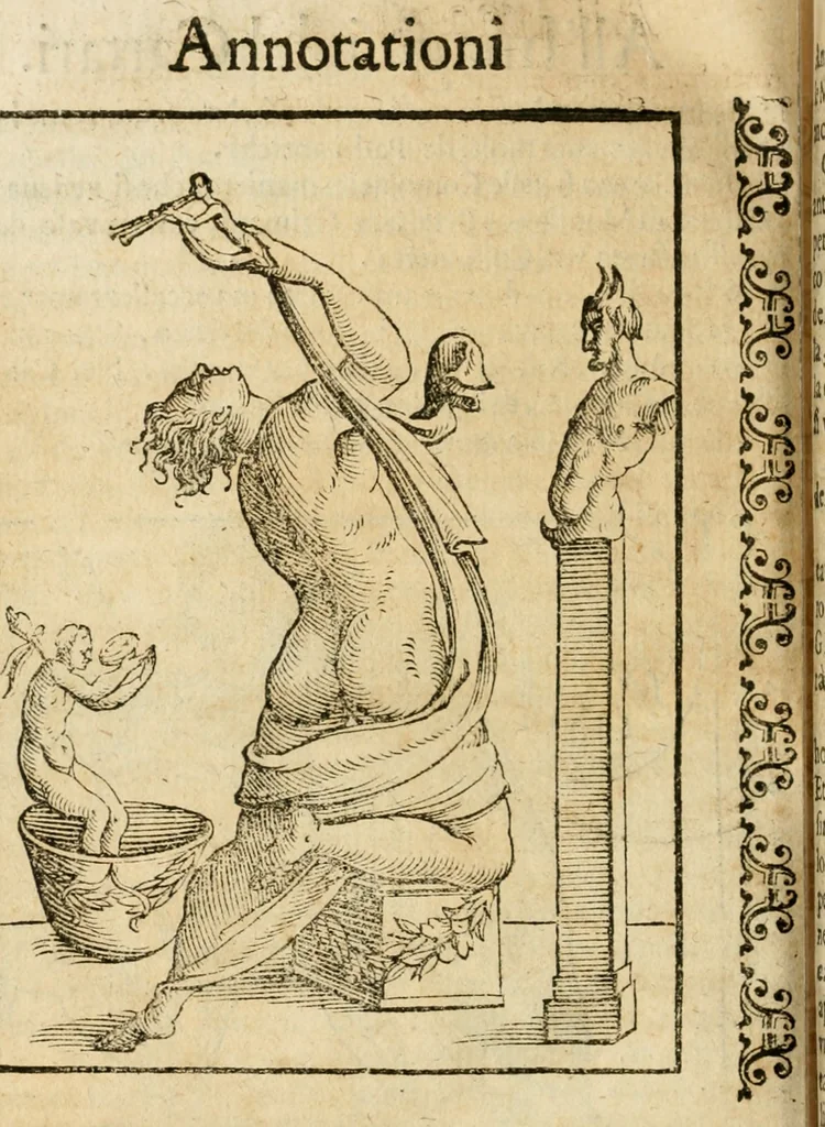 An illustration from Le imagini de gli dei de gli antichi : nelle quali sono descritte la religione de gli antichi li idoli, riti, & ceremonie loro, con l'aggiunta di molte principali imagini che nell'altre mancauano, et con l'espositione in epilogo di ciasceduna & suo significato, 1624, leaf 461