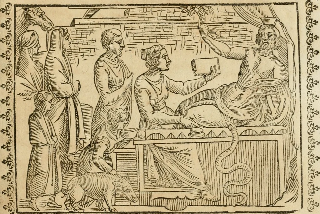 An illustration from Le imagini de gli dei de gli antichi : nelle quali sono descritte la religione de gli antichi li idoli, riti, & ceremonie loro, con l'aggiunta di molte principali imagini che nell'altre mancauano, et con l'espositione in epilogo di ciasceduna & suo significato, 1624, leaf 464