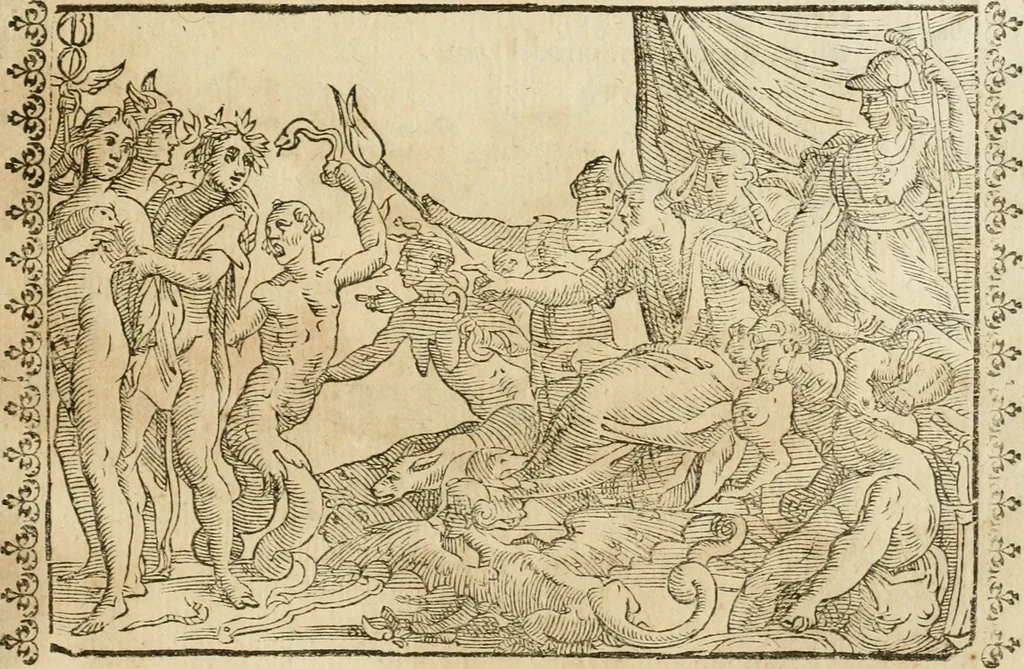 An illustration from Le imagini de gli dei de gli antichi : nelle quali sono descritte la religione de gli antichi li idoli, riti, & ceremonie loro, con l'aggiunta di molte principali imagini che nell'altre mancauano, et con l'espositione in epilogo di ciasceduna & suo significato, 1624, leaf 468