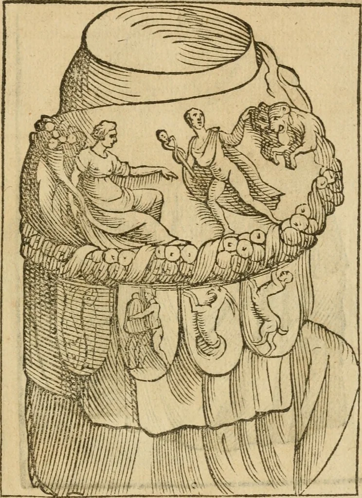 An illustration from Le imagini de gli dei de gli antichi : nelle quali sono descritte la religione de gli antichi li idoli, riti, & ceremonie loro, con l'aggiunta di molte principali imagini che nell'altre mancauano, et con l'espositione in epilogo di ciasceduna & suo significato, 1624, leaf 480