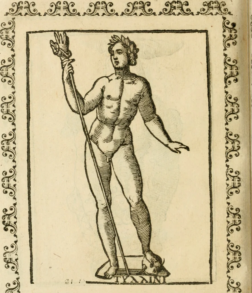 An illustration from Le imagini de gli dei de gli antichi : nelle quali sono descritte la religione de gli antichi li idoli, riti, & ceremonie loro, con l'aggiunta di molte principali imagini che nell'altre mancauano, et con l'espositione in epilogo di ciasceduna & suo significato, 1624, leaf 489