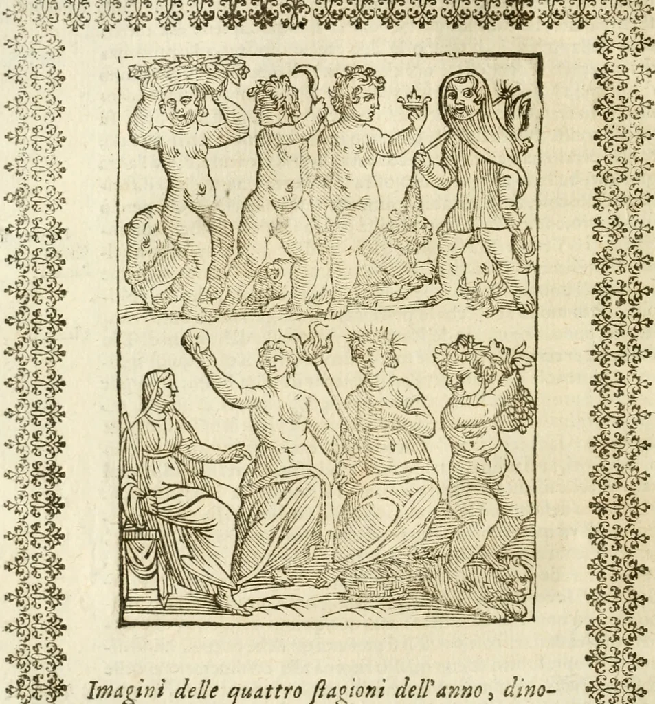 An illustration from Le imagini de gli dei de gli antichi : nelle quali sono descritte la religione de gli antichi li idoli, riti, & ceremonie loro, con l'aggiunta di molte principali imagini che nell'altre mancauano, et con l'espositione in epilogo di ciasceduna & suo significato, 1624, leaf 49