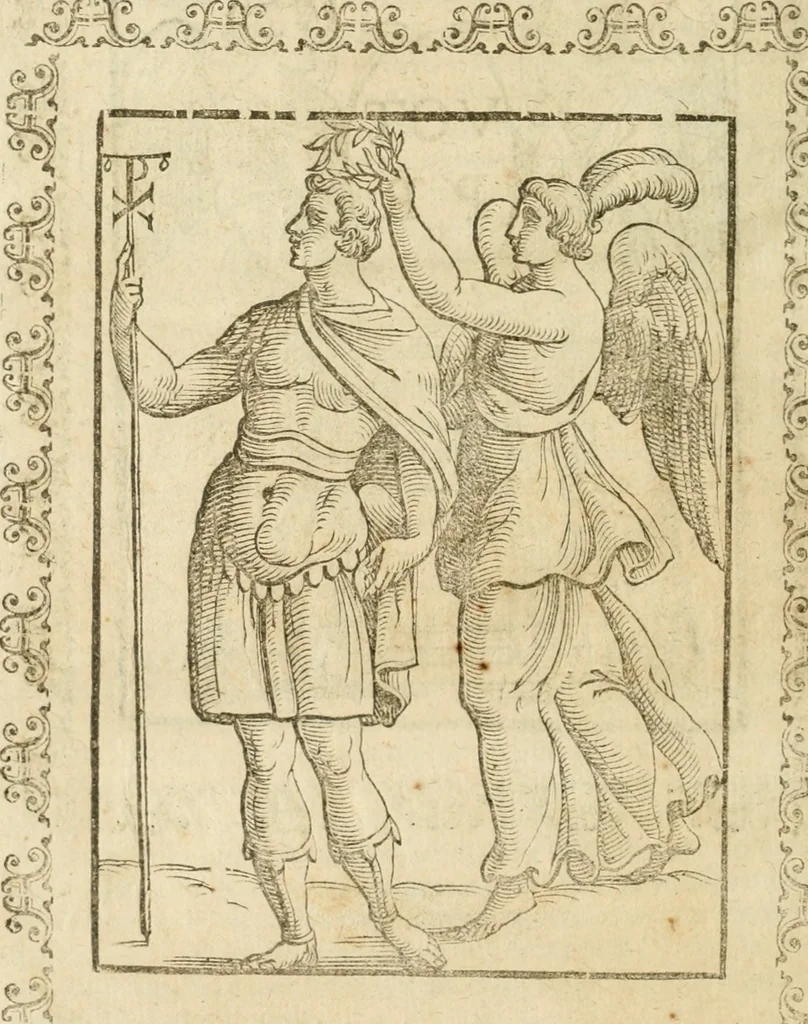 An illustration from Le imagini de gli dei de gli antichi : nelle quali sono descritte la religione de gli antichi li idoli, riti, & ceremonie loro, con l'aggiunta di molte principali imagini che nell'altre mancauano, et con l'espositione in epilogo di ciasceduna & suo significato, 1624, leaf 507