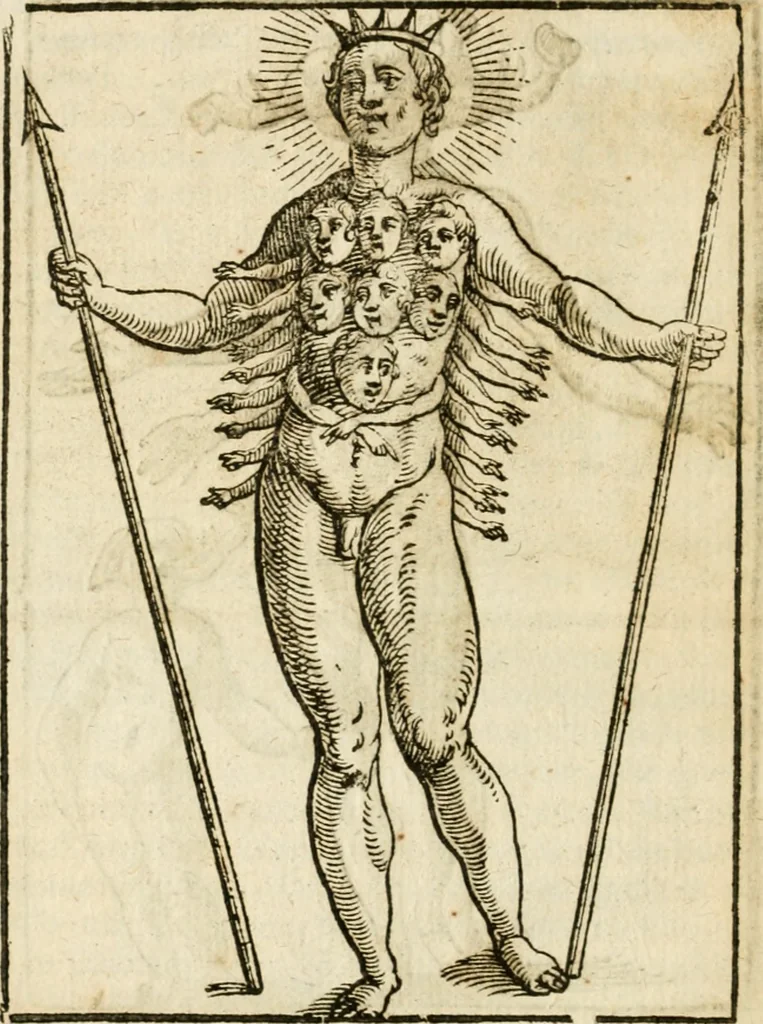 An illustration from Le imagini de gli dei de gli antichi : nelle quali sono descritte la religione de gli antichi li idoli, riti, & ceremonie loro, con l'aggiunta di molte principali imagini che nell'altre mancauano, et con l'espositione in epilogo di ciasceduna & suo significato, 1624, leaf 513