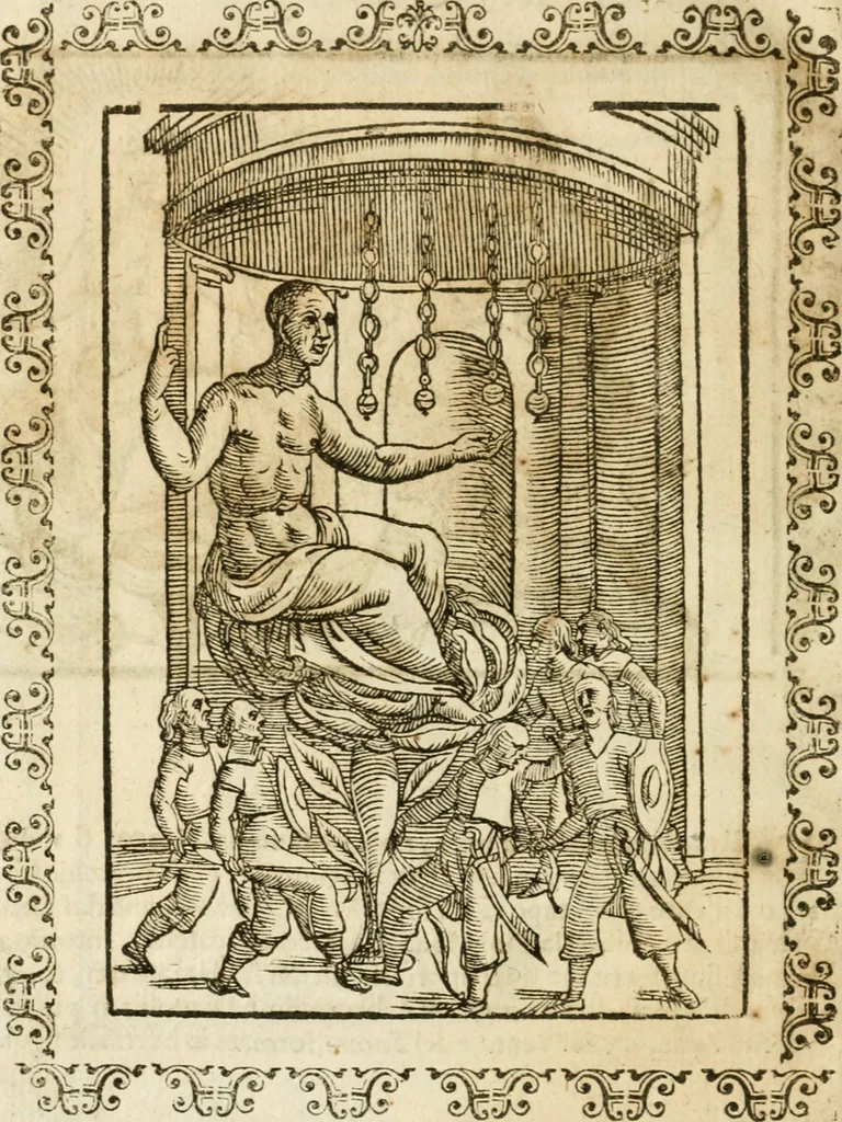 An illustration from Le imagini de gli dei de gli antichi : nelle quali sono descritte la religione de gli antichi li idoli, riti, & ceremonie loro, con l'aggiunta di molte principali imagini che nell'altre mancauano, et con l'espositione in epilogo di ciasceduna & suo significato, 1624, leaf 515