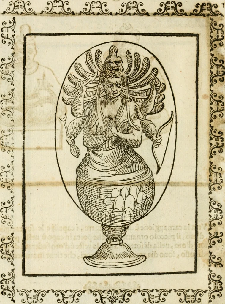 An illustration from Le imagini de gli dei de gli antichi : nelle quali sono descritte la religione de gli antichi li idoli, riti, & ceremonie loro, con l'aggiunta di molte principali imagini che nell'altre mancauano, et con l'espositione in epilogo di ciasceduna & suo significato, 1624, leaf 525