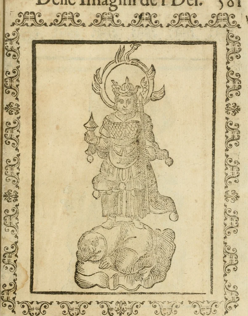 An illustration from Le imagini de gli dei de gli antichi : nelle quali sono descritte la religione de gli antichi li idoli, riti, & ceremonie loro, con l'aggiunta di molte principali imagini che nell'altre mancauano, et con l'espositione in epilogo di ciasceduna & suo significato, 1624, leaf 528