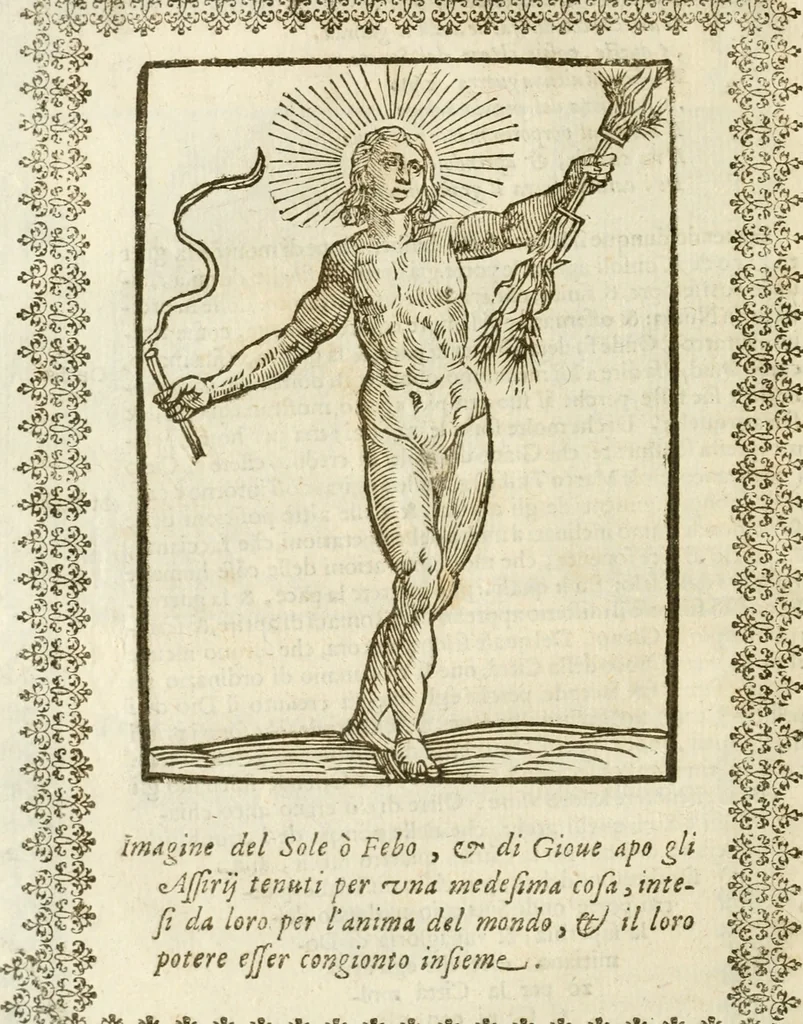 An illustration from Le imagini de gli dei de gli antichi : nelle quali sono descritte la religione de gli antichi li idoli, riti, & ceremonie loro, con l'aggiunta di molte principali imagini che nell'altre mancauano, et con l'espositione in epilogo di ciasceduna & suo significato, 1624, leaf 53