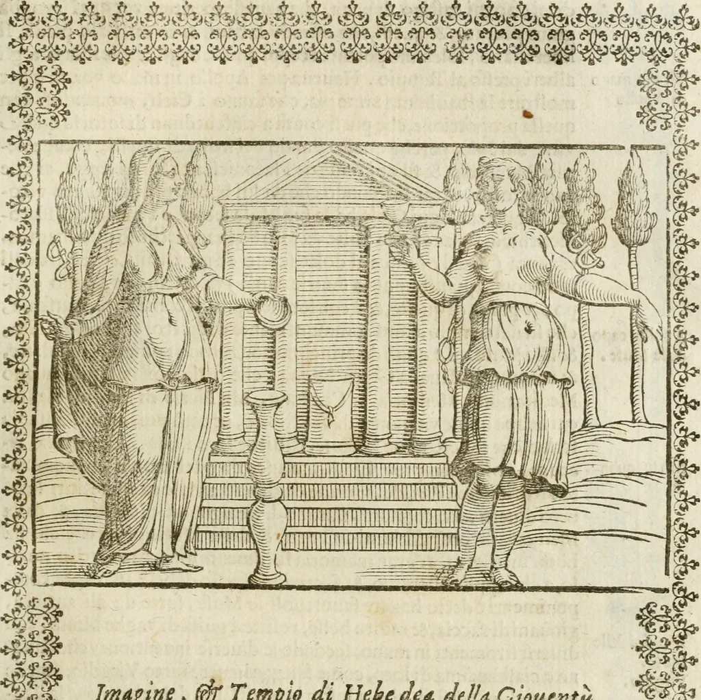 An illustration from Le imagini de gli dei de gli antichi : nelle quali sono descritte la religione de gli antichi li idoli, riti, & ceremonie loro, con l'aggiunta di molte principali imagini che nell'altre mancauano, et con l'espositione in epilogo di ciasceduna & suo significato, 1624, leaf 56