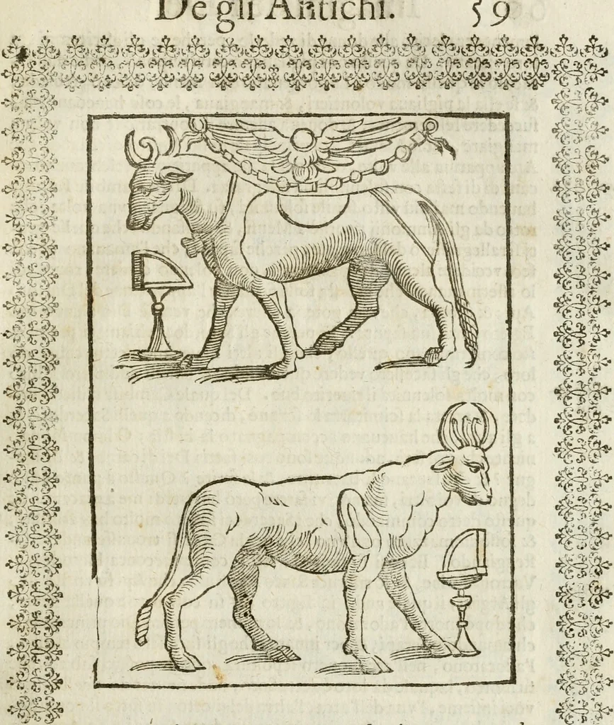 An illustration from Le imagini de gli dei de gli antichi : nelle quali sono descritte la religione de gli antichi li idoli, riti, & ceremonie loro, con l'aggiunta di molte principali imagini che nell'altre mancauano, et con l'espositione in epilogo di ciasceduna & suo significato, 1624, leaf 72