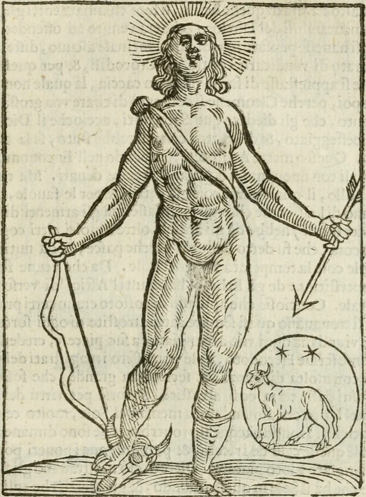 An illustration from Le imagini de gli dei de gli antichi : nelle quali sono descritte la religione de gli antichi li idoli, riti, & ceremonie loro, con l'aggiunta di molte principali imagini che nell'altre mancauano, et con l'espositione in epilogo di ciasceduna & suo significato, 1624, leaf 74