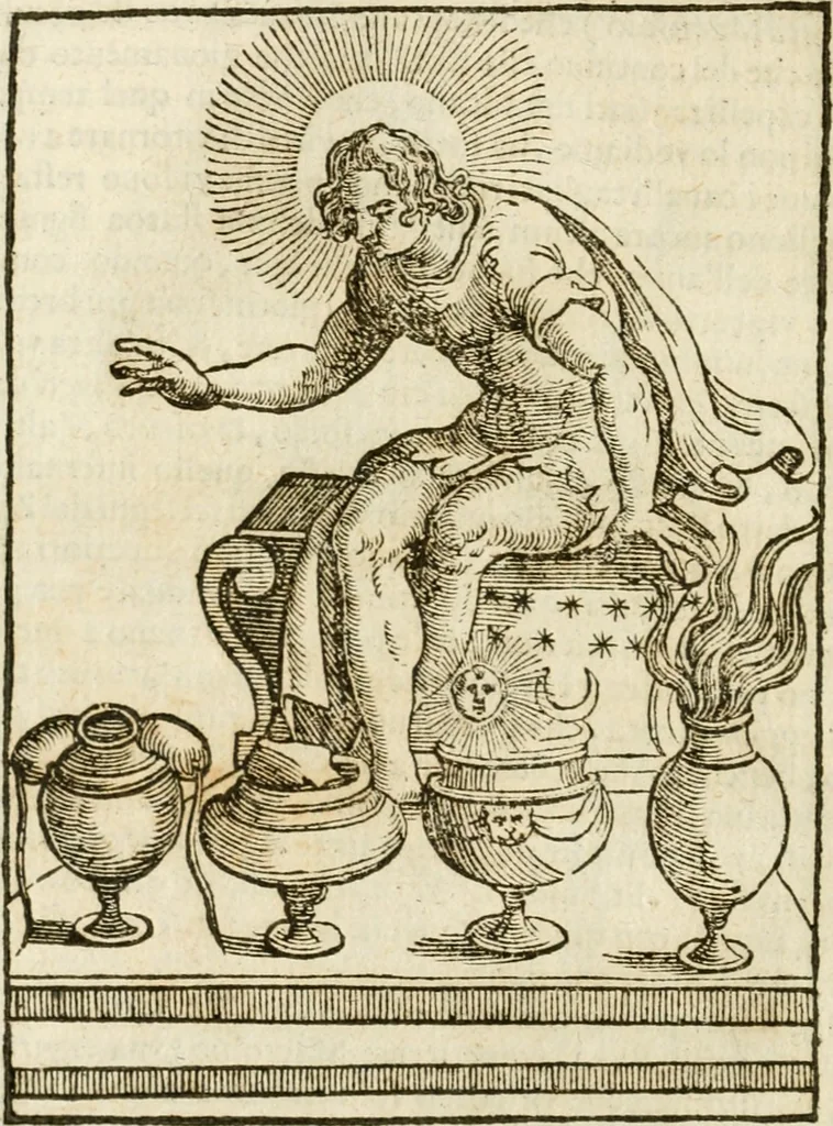An illustration from Le imagini de gli dei de gli antichi : nelle quali sono descritte la religione de gli antichi li idoli, riti, & ceremonie loro, con l'aggiunta di molte principali imagini che nell'altre mancauano, et con l'espositione in epilogo di ciasceduna & suo significato, 1624, leaf 81