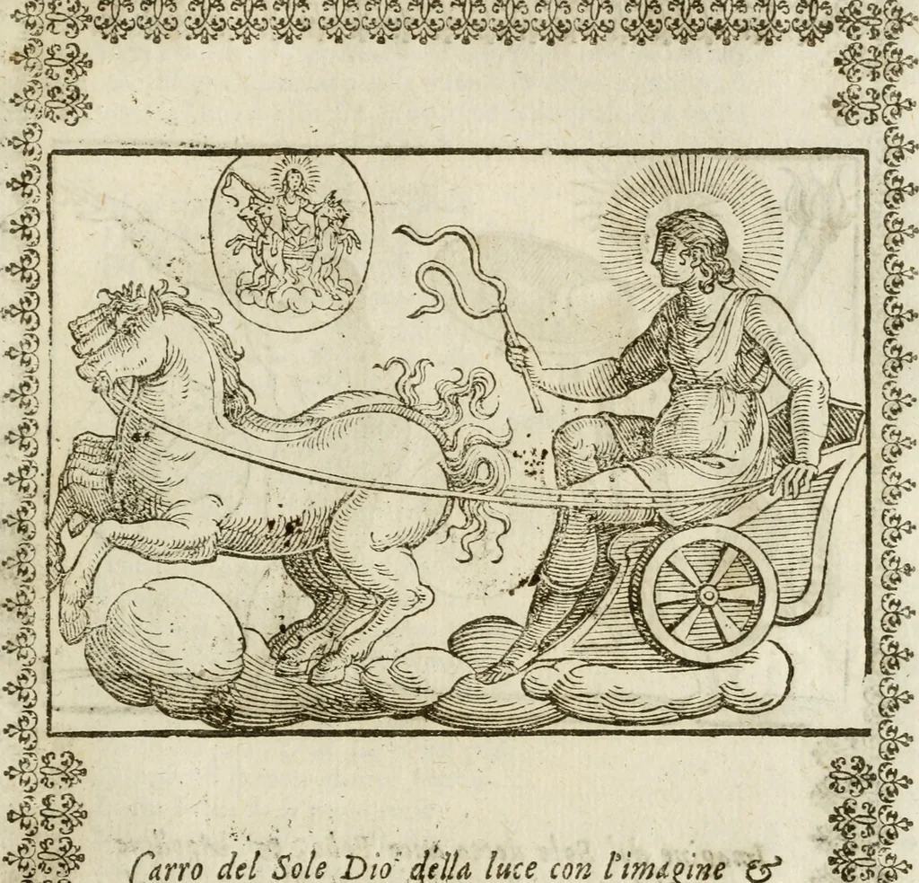 An illustration from Le imagini de gli dei de gli antichi : nelle quali sono descritte la religione de gli antichi li idoli, riti, & ceremonie loro, con l'aggiunta di molte principali imagini che nell'altre mancauano, et con l'espositione in epilogo di ciasceduna & suo significato, 1624, leaf 94