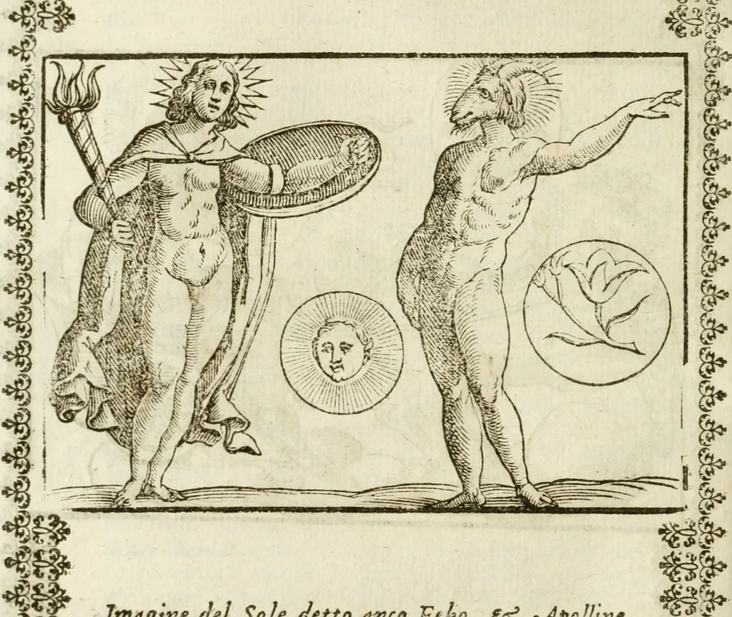 An illustration from Le imagini de gli dei de gli antichi : nelle quali sono descritte la religione de gli antichi li idoli, riti, & ceremonie loro, con l'aggiunta di molte principali imagini che nell'altre mancauano, et con l'espositione in epilogo di ciasceduna & suo significato, 1624, leaf 95