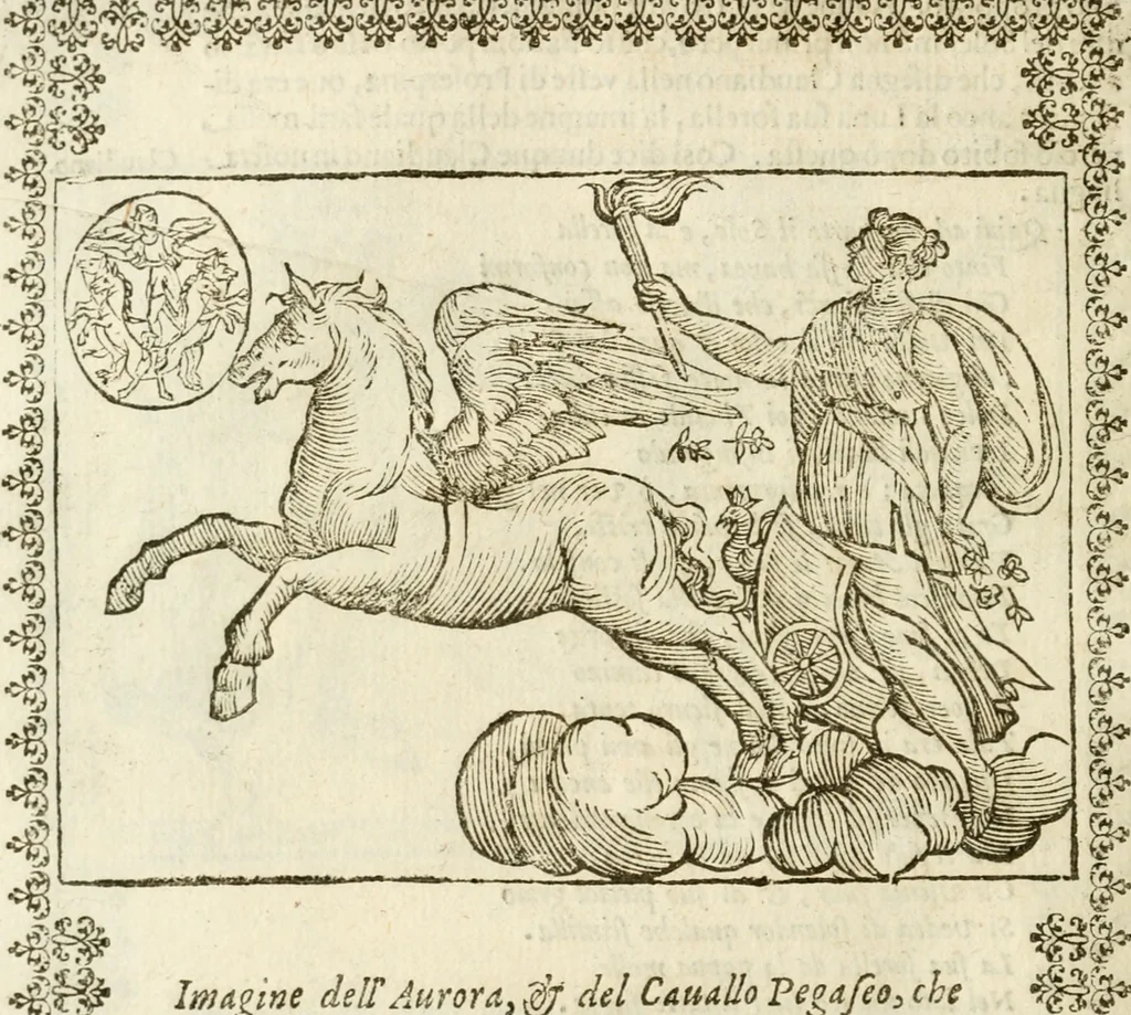 An illustration from Le imagini de gli dei de gli antichi : nelle quali sono descritte la religione de gli antichi li idoli, riti, & ceremonie loro, con l'aggiunta di molte principali imagini che nell'altre mancauano, et con l'espositione in epilogo di ciasceduna & suo significato, 1624, leaf 97