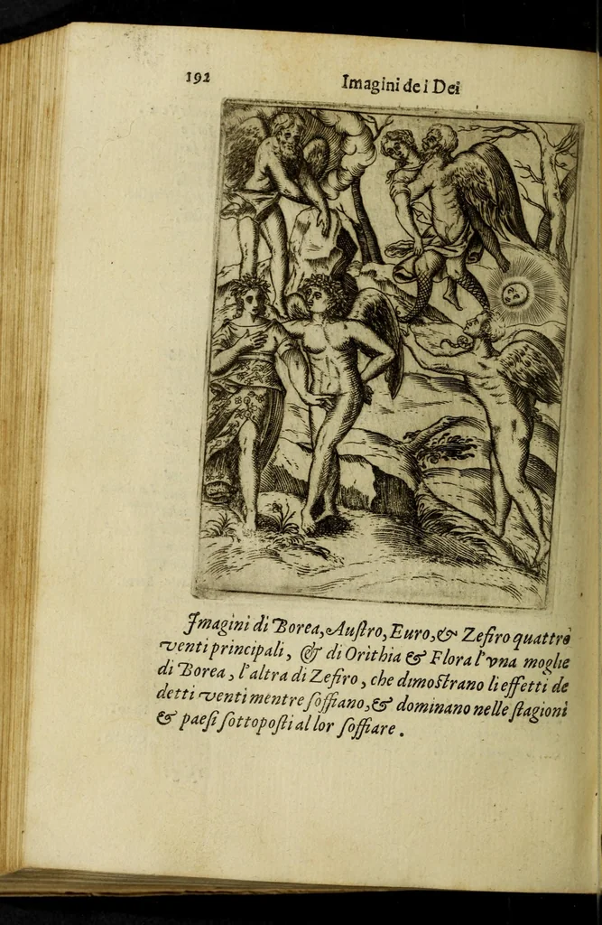 An illustration from Le imagini de gli dei de gli antichi, del signor Vincenzo Cartari regiano, nelle quali sono descritte la religione de gli antichi, li idoli, riti, & ceremonie loro, con l'agiunta di molte principali imagini, che nell'altre mancauano, et con l'espositione in epilogo di ciascheduna & suo significato. Estratta dall'istesso Cartari per Cesare Malfatti padoano, con vn cathalogo del medesimo di cento e più famosi dei loro natura e proprietà, estratto da questo & altri autori: opera vtilissima à historici, poeti, pittori, scultori, & professori di belle lettere .., 1609, leaf 228