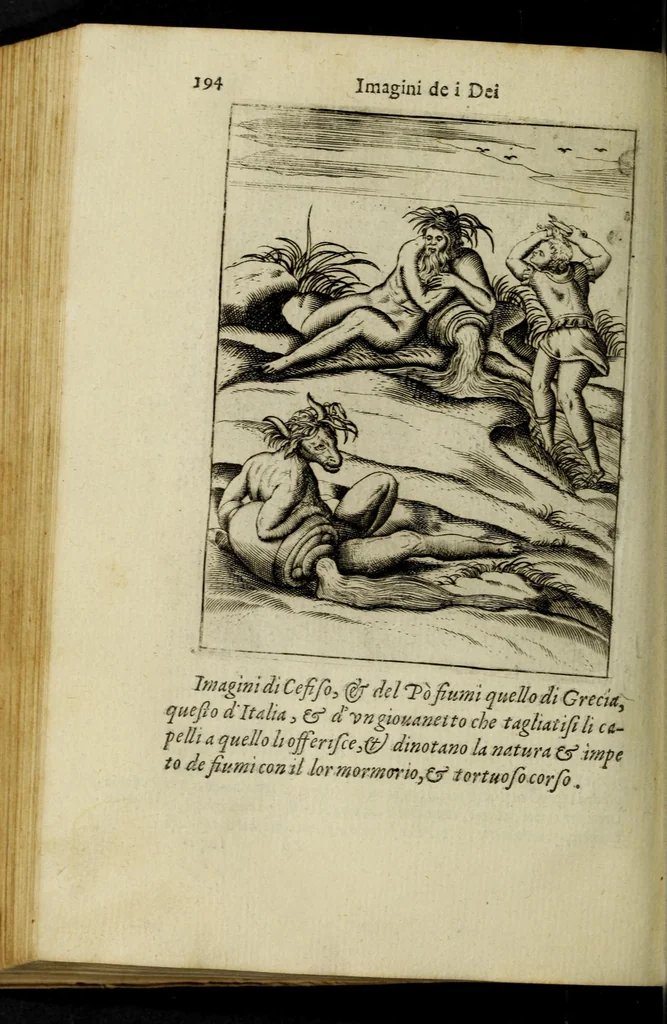 An illustration from Le imagini de gli dei de gli antichi, del signor Vincenzo Cartari regiano, nelle quali sono descritte la religione de gli antichi, li idoli, riti, & ceremonie loro, con l'agiunta di molte principali imagini, che nell'altre mancauano, et con l'espositione in epilogo di ciascheduna & suo significato. Estratta dall'istesso Cartari per Cesare Malfatti padoano, con vn cathalogo del medesimo di cento e più famosi dei loro natura e proprietà, estratto da questo & altri autori: opera vtilissima à historici, poeti, pittori, scultori, & professori di belle lettere .., 1609, leaf 230