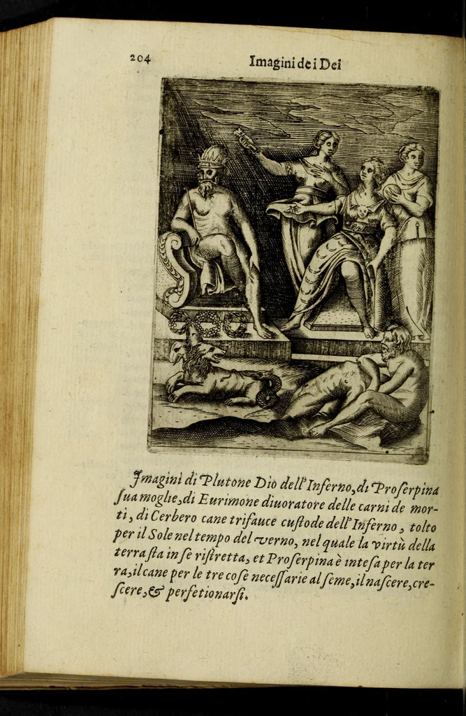 An illustration from Le imagini de gli dei de gli antichi, del signor Vincenzo Cartari regiano, nelle quali sono descritte la religione de gli antichi, li idoli, riti, & ceremonie loro, con l'agiunta di molte principali imagini, che nell'altre mancauano, et con l'espositione in epilogo di ciascheduna & suo significato. Estratta dall'istesso Cartari per Cesare Malfatti padoano, con vn cathalogo del medesimo di cento e più famosi dei loro natura e proprietà, estratto da questo & altri autori: opera vtilissima à historici, poeti, pittori, scultori, & professori di belle lettere .., 1609, leaf 240
