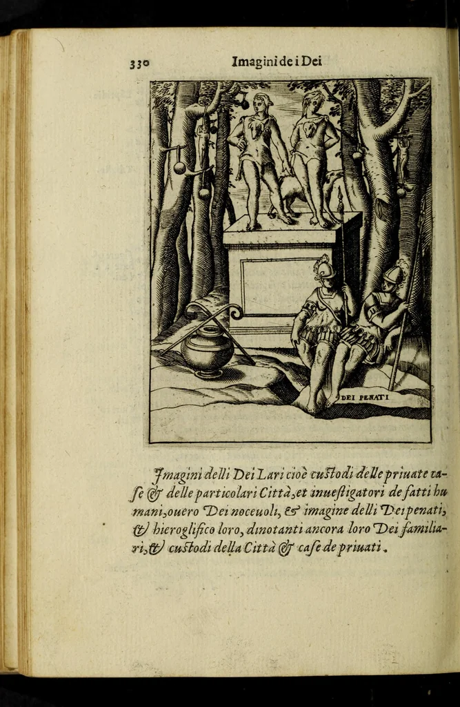An illustration from Le imagini de gli dei de gli antichi, del signor Vincenzo Cartari regiano, nelle quali sono descritte la religione de gli antichi, li idoli, riti, & ceremonie loro, con l'agiunta di molte principali imagini, che nell'altre mancauano, et con l'espositione in epilogo di ciascheduna & suo significato. Estratta dall'istesso Cartari per Cesare Malfatti padoano, con vn cathalogo del medesimo di cento e più famosi dei loro natura e proprietà, estratto da questo & altri autori: opera vtilissima à historici, poeti, pittori, scultori, & professori di belle lettere .., 1609, leaf 366