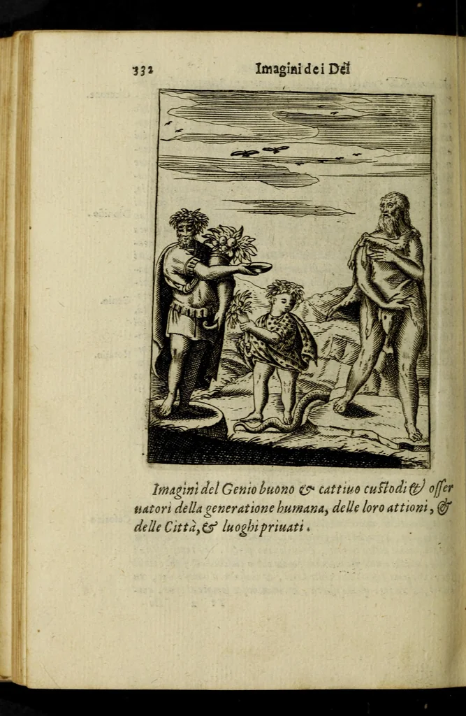 An illustration from Le imagini de gli dei de gli antichi, del signor Vincenzo Cartari regiano, nelle quali sono descritte la religione de gli antichi, li idoli, riti, & ceremonie loro, con l'agiunta di molte principali imagini, che nell'altre mancauano, et con l'espositione in epilogo di ciascheduna & suo significato. Estratta dall'istesso Cartari per Cesare Malfatti padoano, con vn cathalogo del medesimo di cento e più famosi dei loro natura e proprietà, estratto da questo & altri autori: opera vtilissima à historici, poeti, pittori, scultori, & professori di belle lettere .., 1609, leaf 368